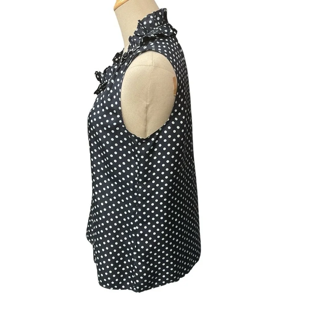 J. Crew Women's Naomi Silk Polka Dot Top Ruffle Neck Sleeveless Blouse Size 4‎